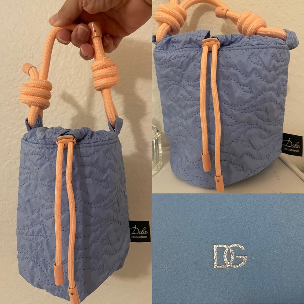 Dolce & Gabbana Light Blue Quilted Mini Bag with Coral Accents